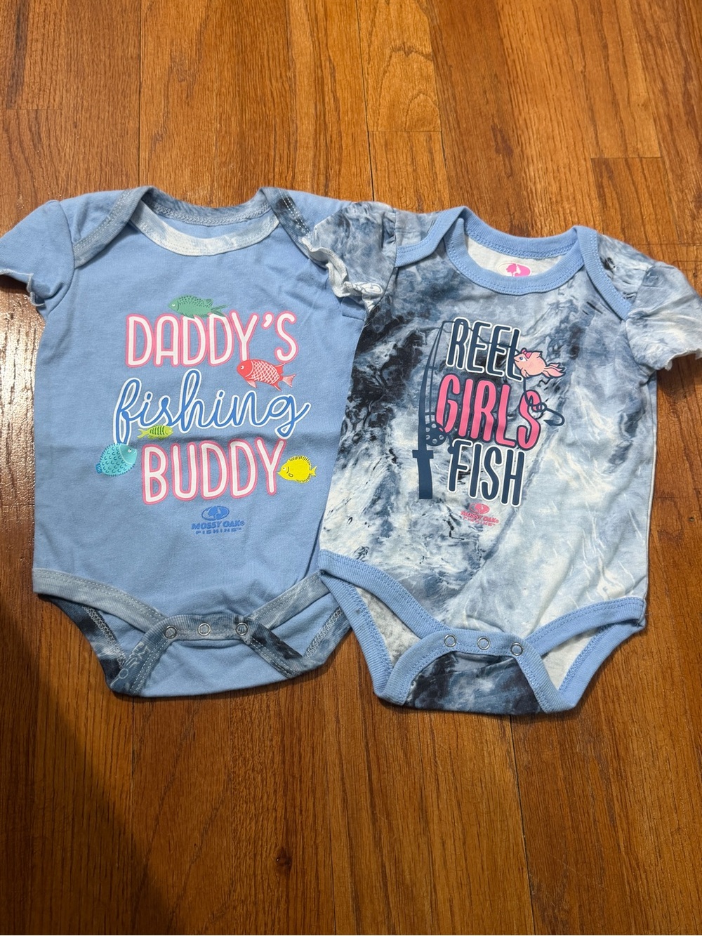Mossy Oak Baby Girl Fishing Onesies Set 0-3M Reel Girls Fish Daddy’s Buddy